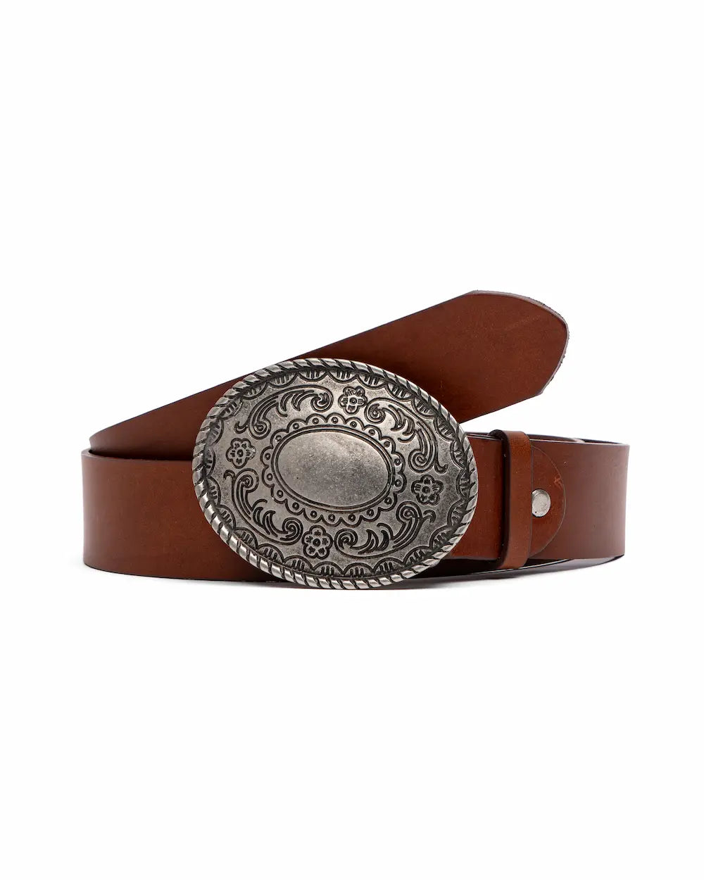 Tobacco Leather Western Belt - Floreal