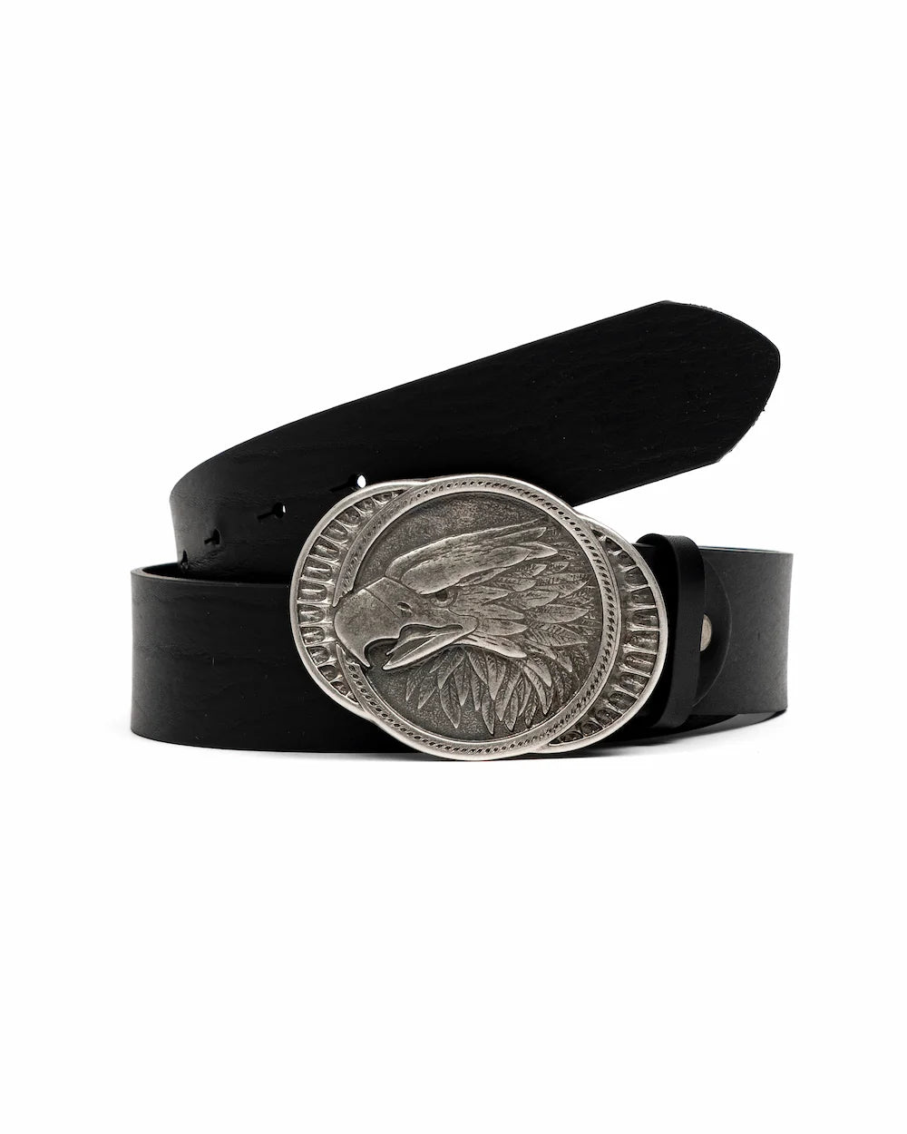 Black Leather Western Belt - Eagle