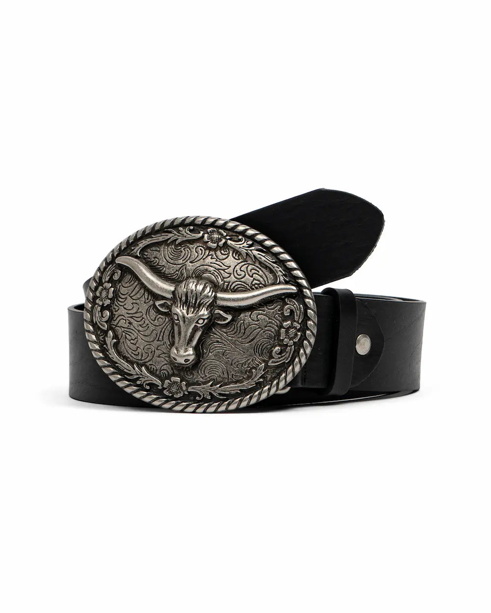 Black Leather Western Belt - Buffalo