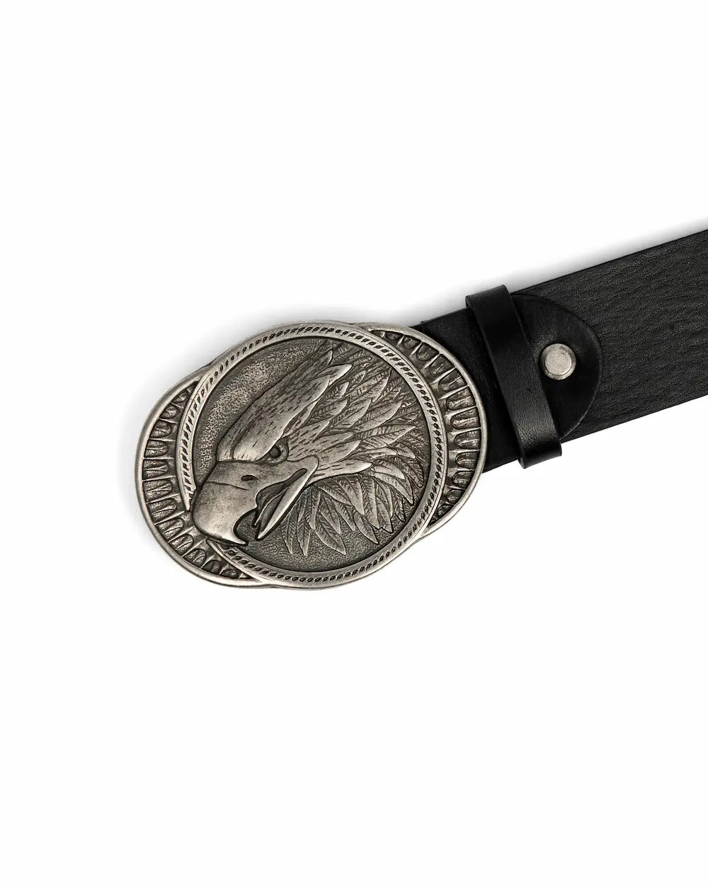 Black Leather Western Belt - Eagle
