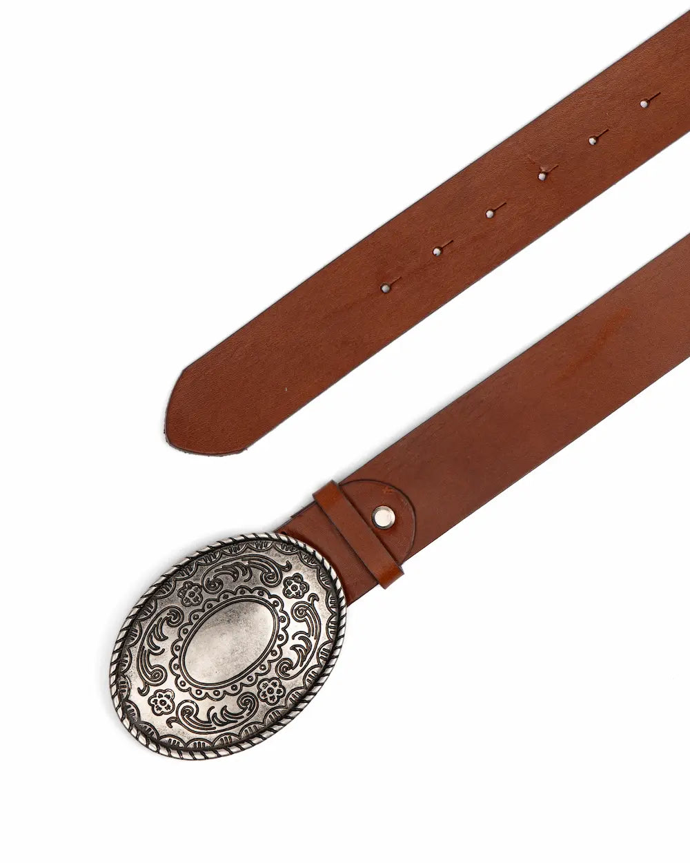 Tobacco Leather Western Belt - Floreal