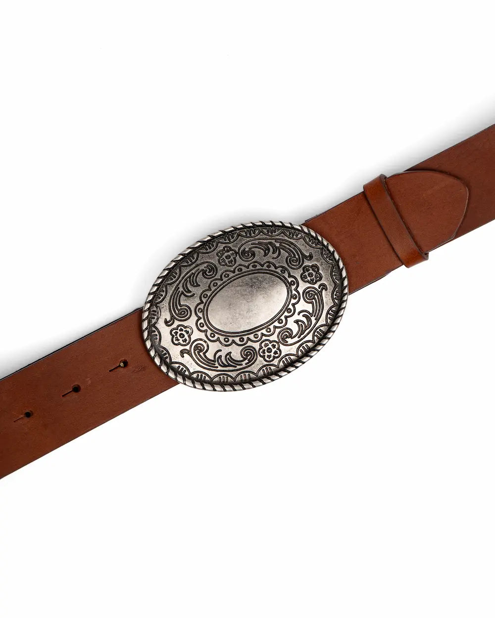 Tobacco Leather Western Belt - Floreal