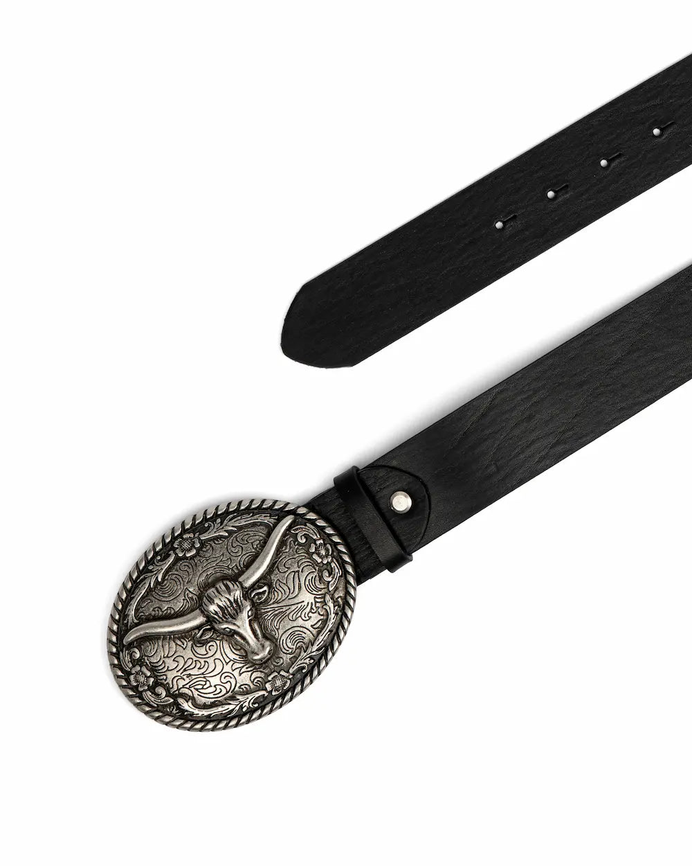 Black Leather Western Belt - Buffalo