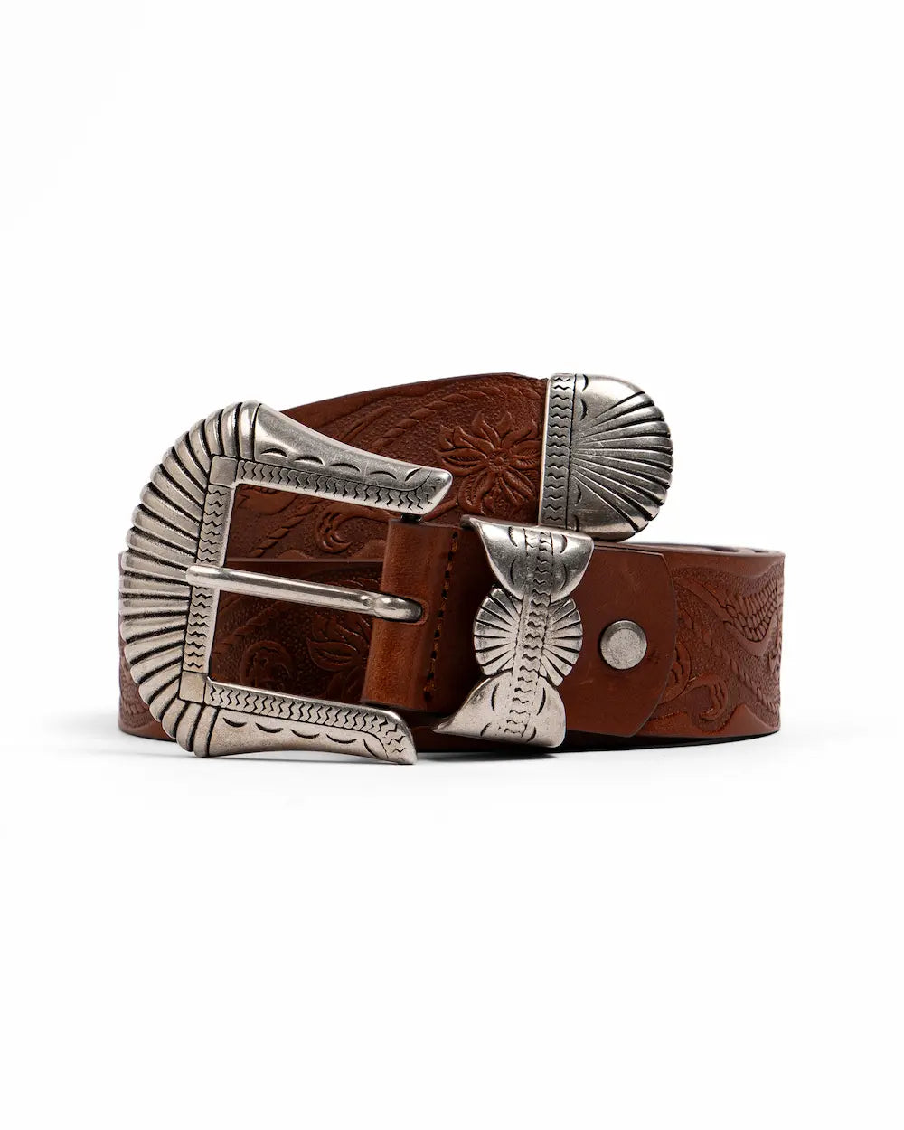 Leather Belt - Western Print - Western Tobacco