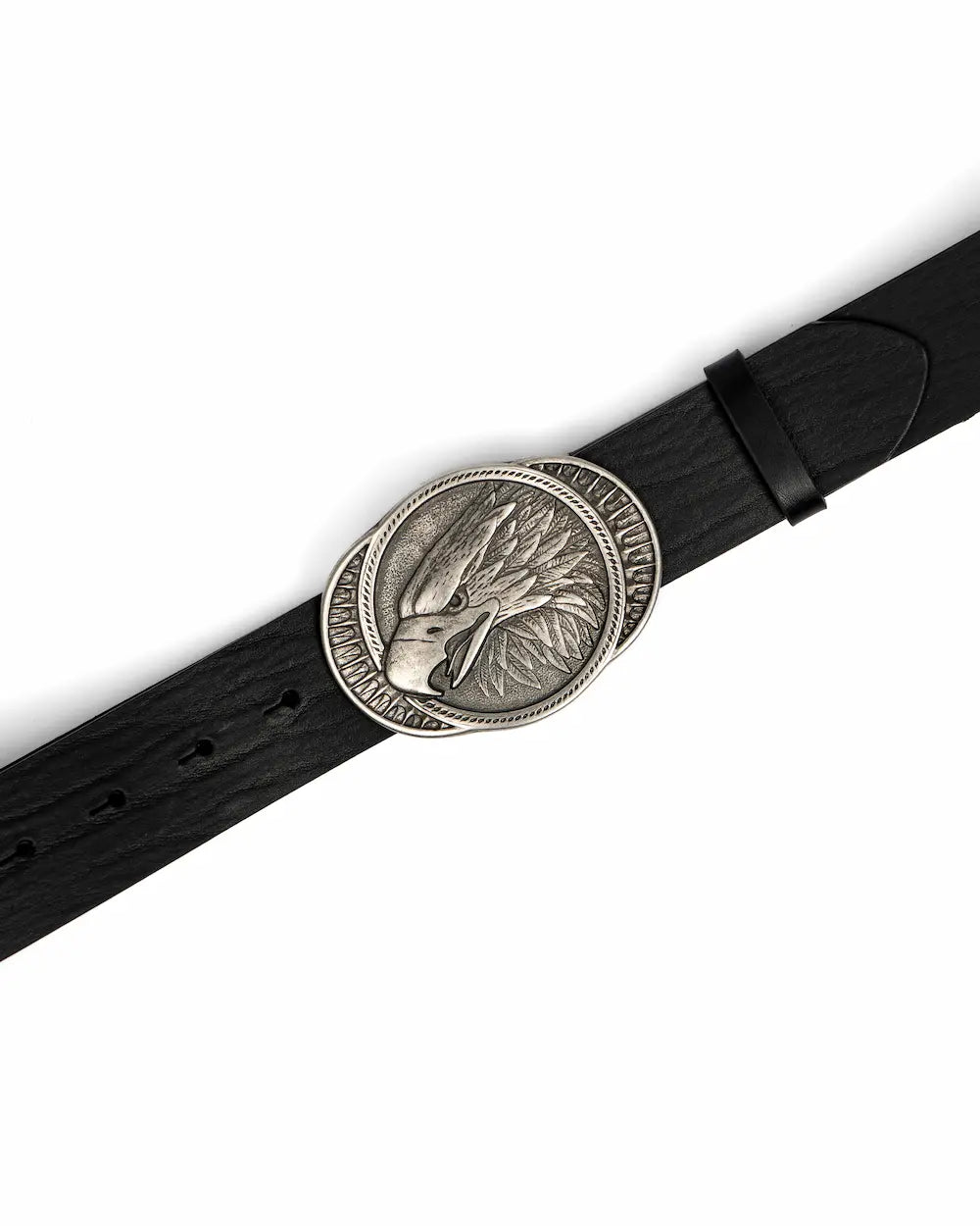 Black Leather Western Belt - Eagle
