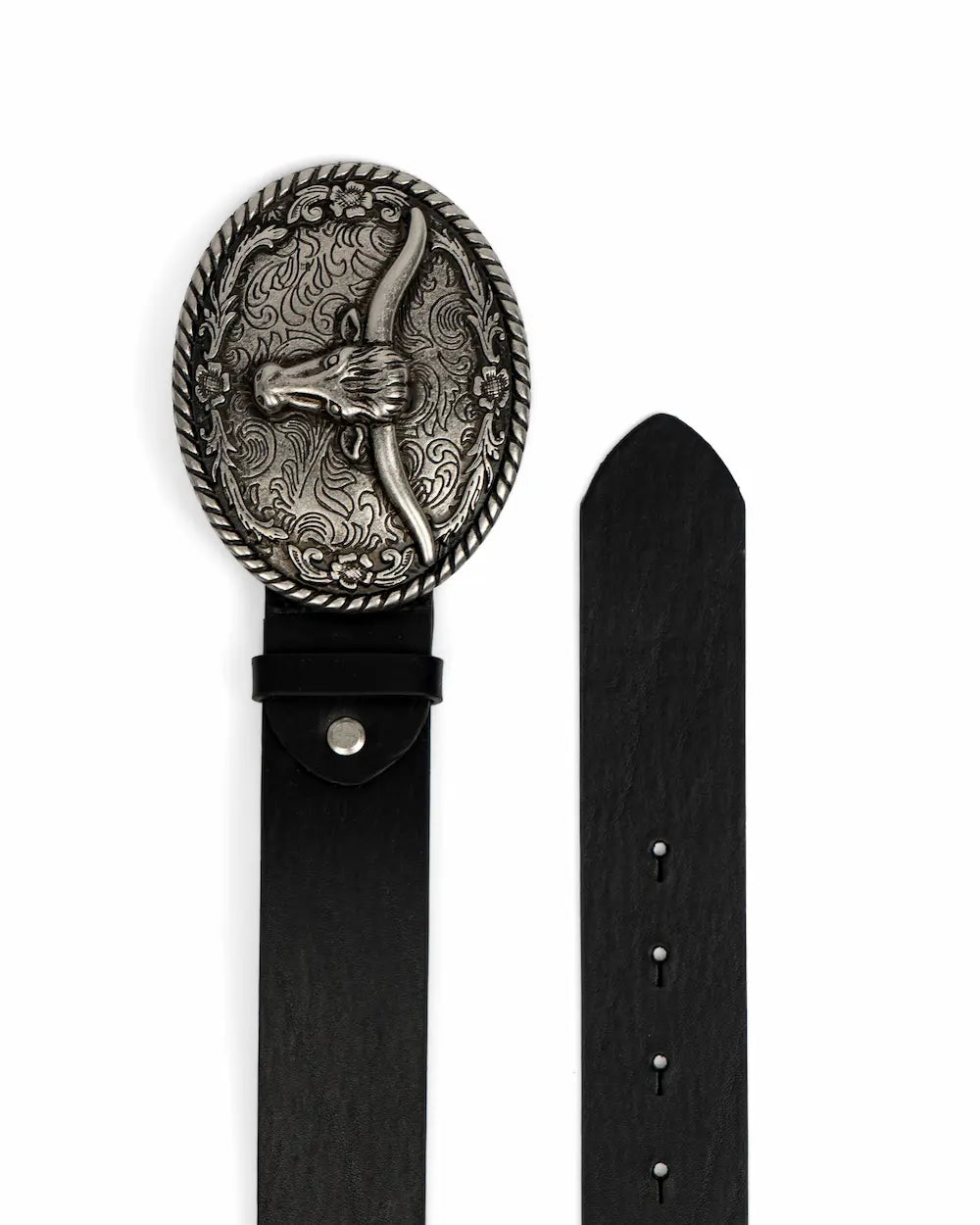 Black Leather Western Belt - Buffalo