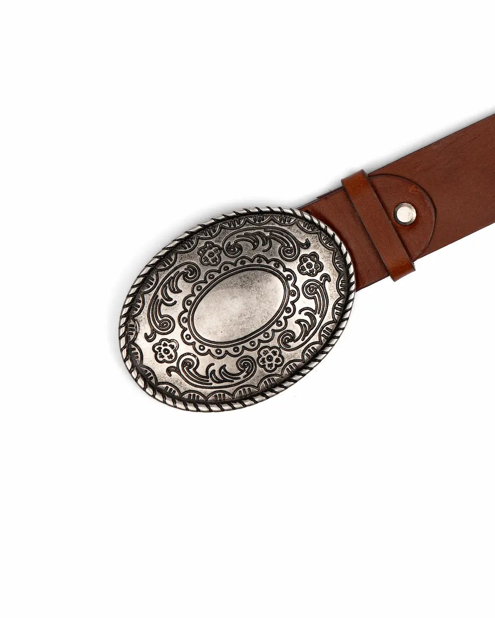 Tobacco Leather Western Belt - Floreal