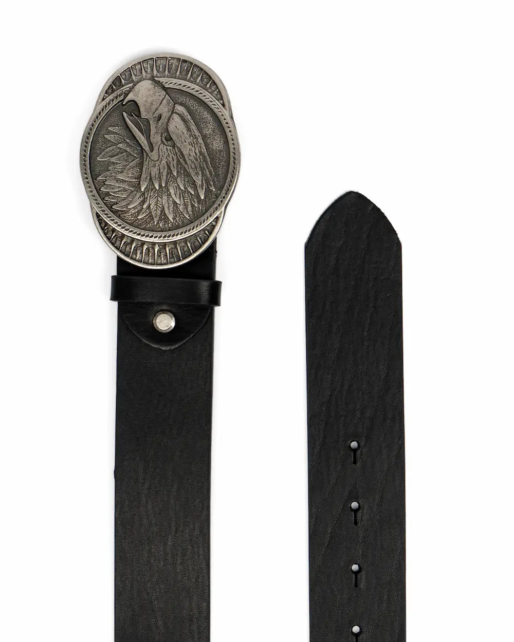 Black Leather Western Belt - Eagle