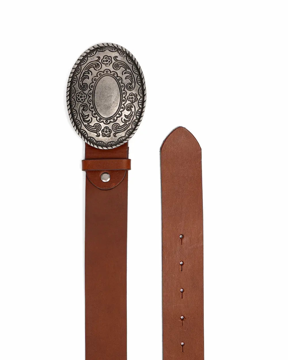 Tobacco Leather Western Belt - Floreal