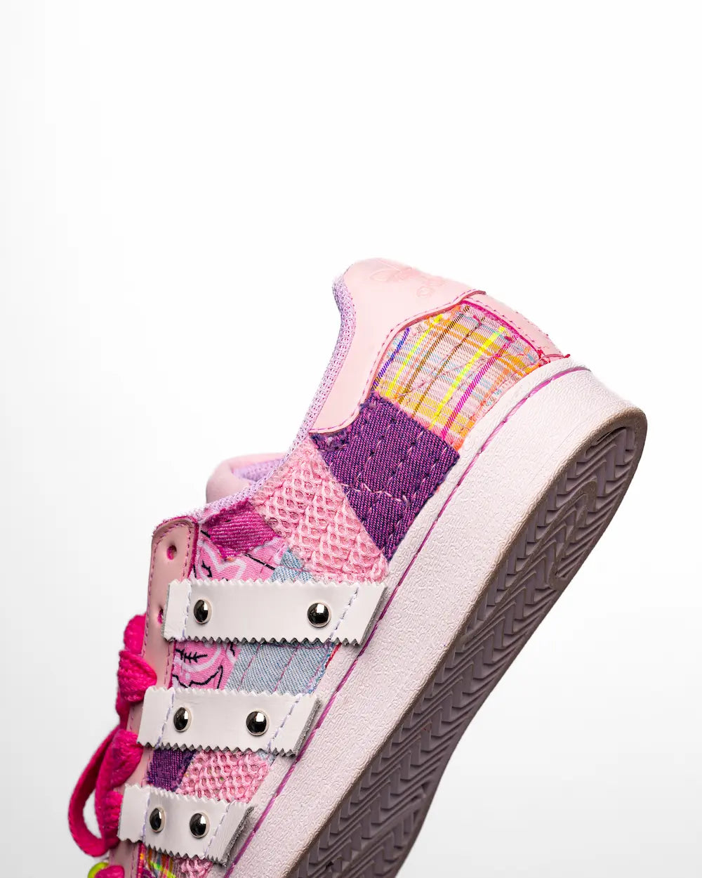 Adidas superstar custom modello Bad Girl, rosa con tessuti effetto patchwork