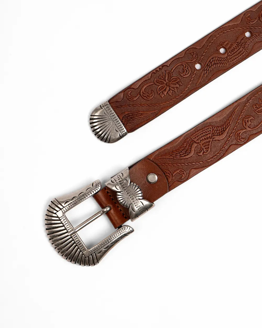 Leather Belt - Western Print - Western Tobacco