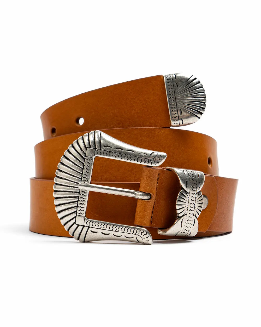 Caramel Leather Western Belt - Buckle Set