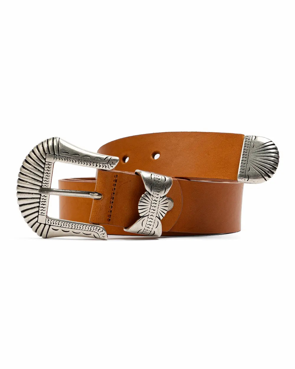Caramel Leather Western Belt - Buckle Set