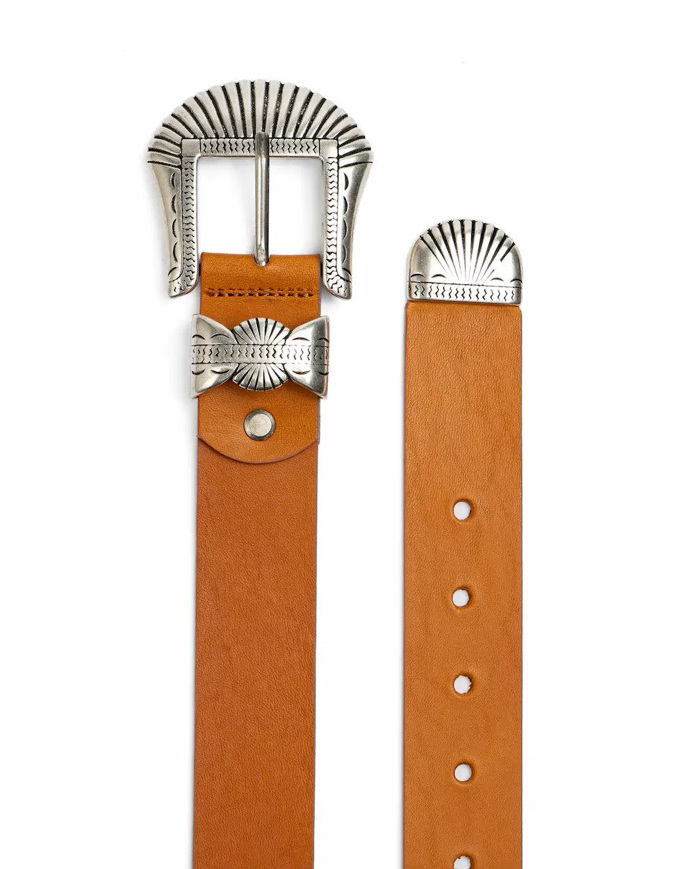 Caramel Leather Western Belt - Buckle Set