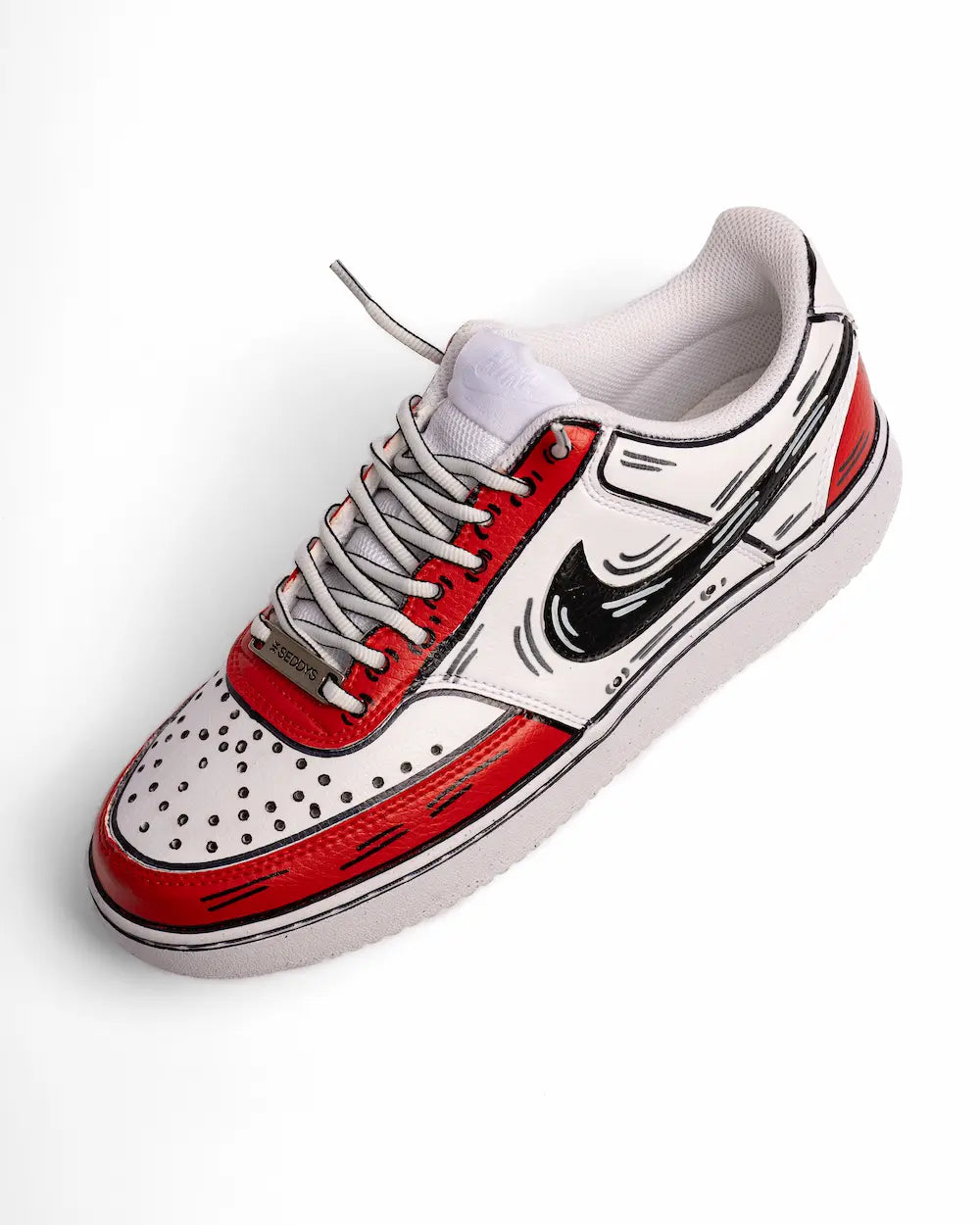 Comics Red & Black su Nike Court Vision, sneaker dipinta a mano effetto fumetto in tonalità rosso e nero