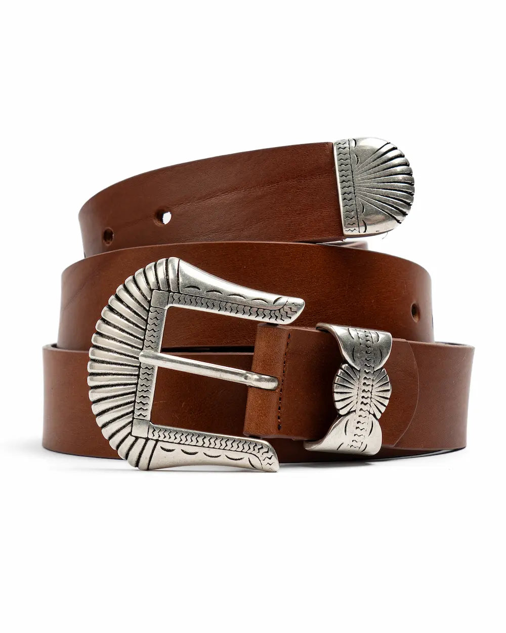Tobacco Leather Western Belt - Buckle Set
