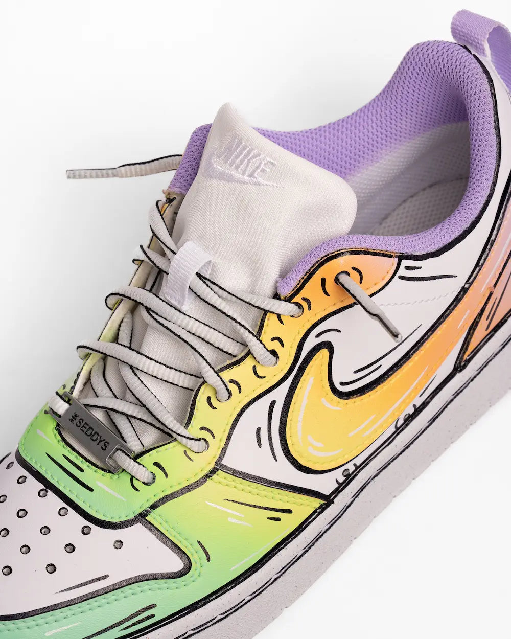 Sneakers Nike personalizzate con sfumatura pastello lilla-giallo-verde