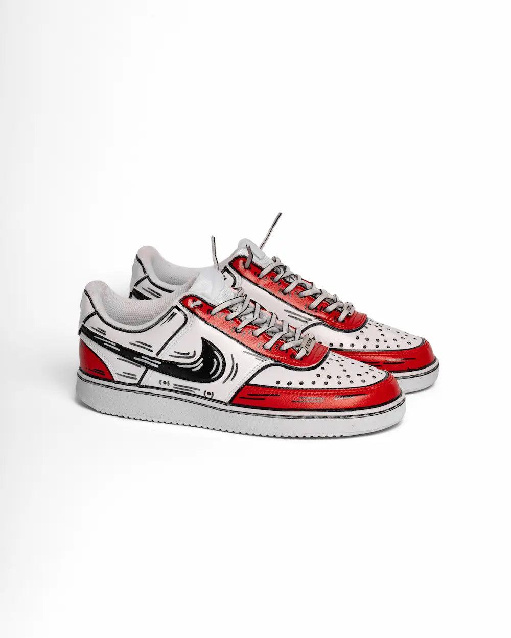 Comics Red & Black su Nike Court Vision, sneaker dipinta a mano effetto fumetto in tonalità rosso e nero