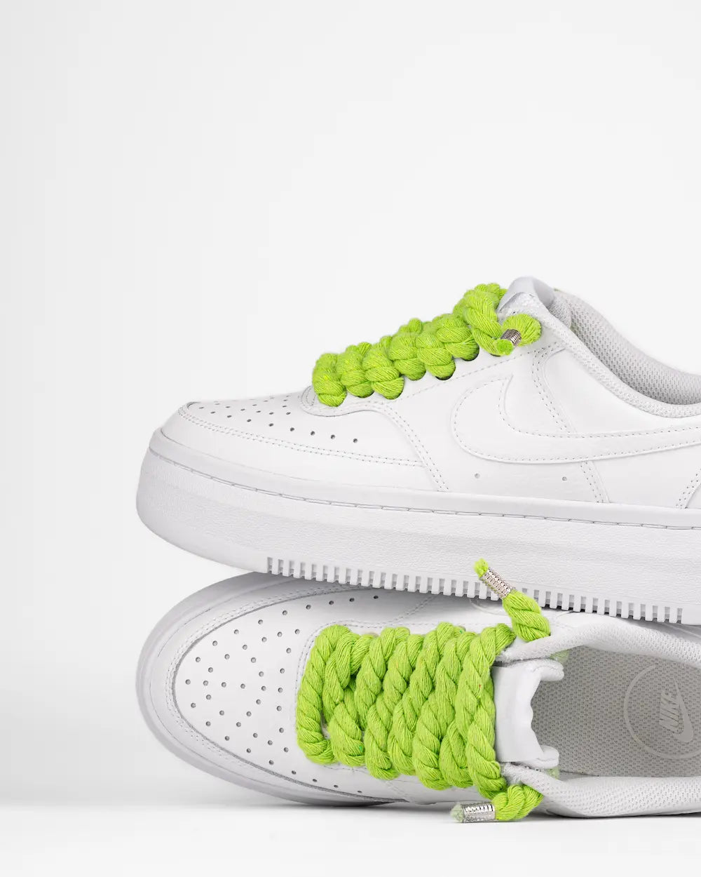 Nike Court Vision Platform personalizzata con lacci in corda color lime